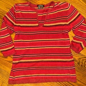 Lauren Ralph Lauren Red and Brown Striped Top